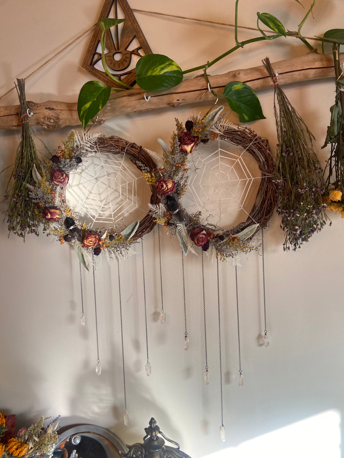 Spider Web Wreath with Smoky and Clear Quartz points