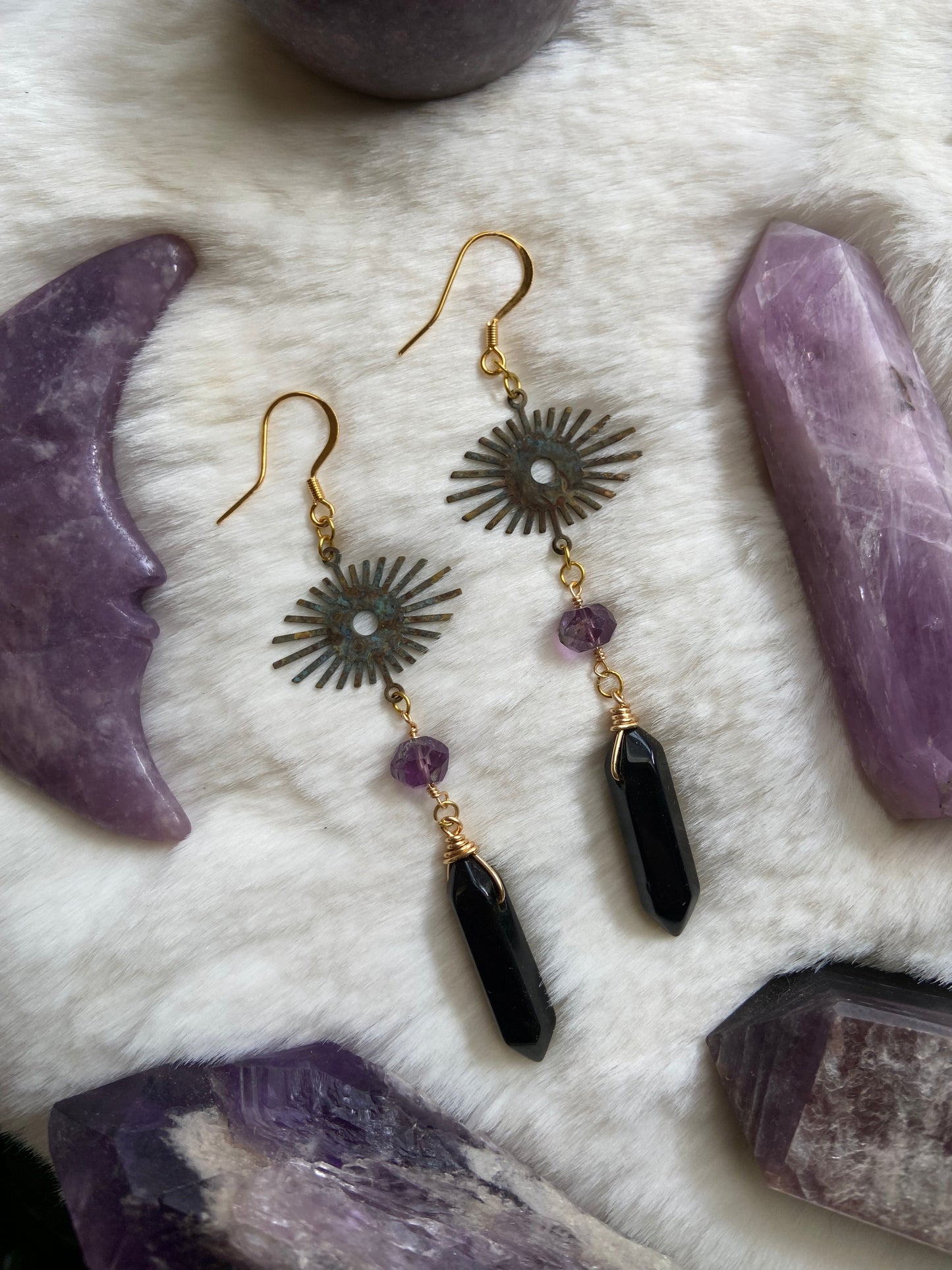 Amethyst & Obsidian dangles