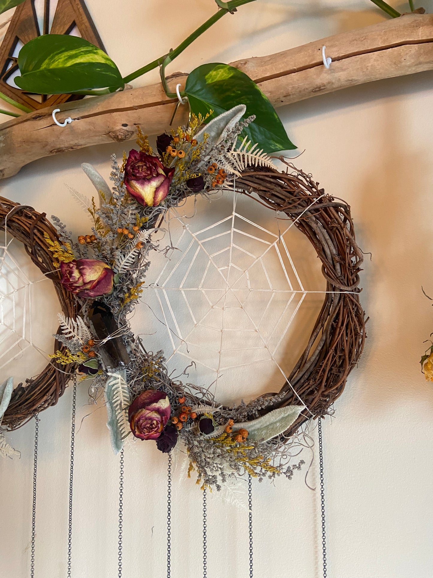 Spider Web Wreath with Smoky and Clear Quartz points