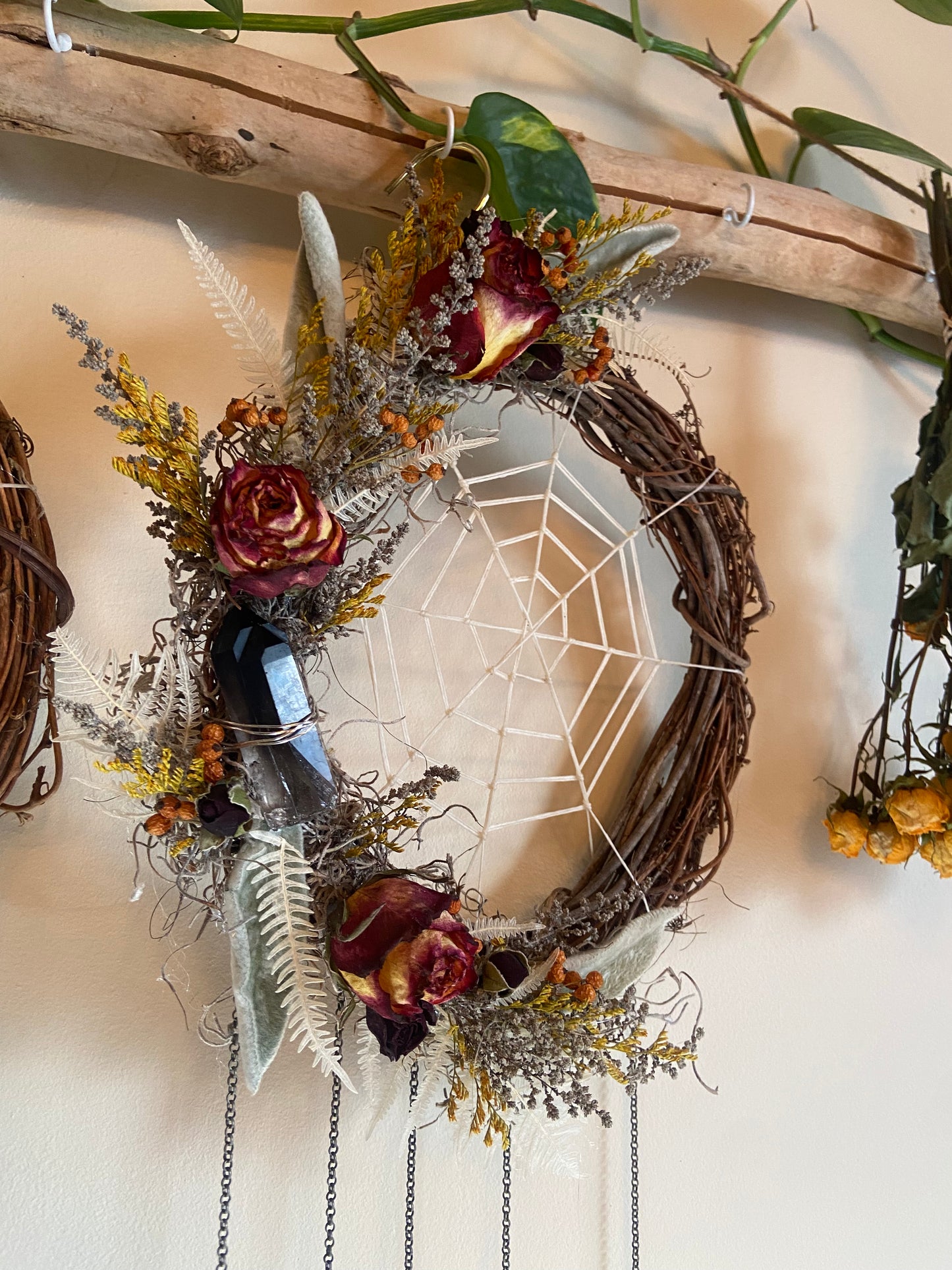 Spider Web Wreath with Smoky and Clear Quartz points