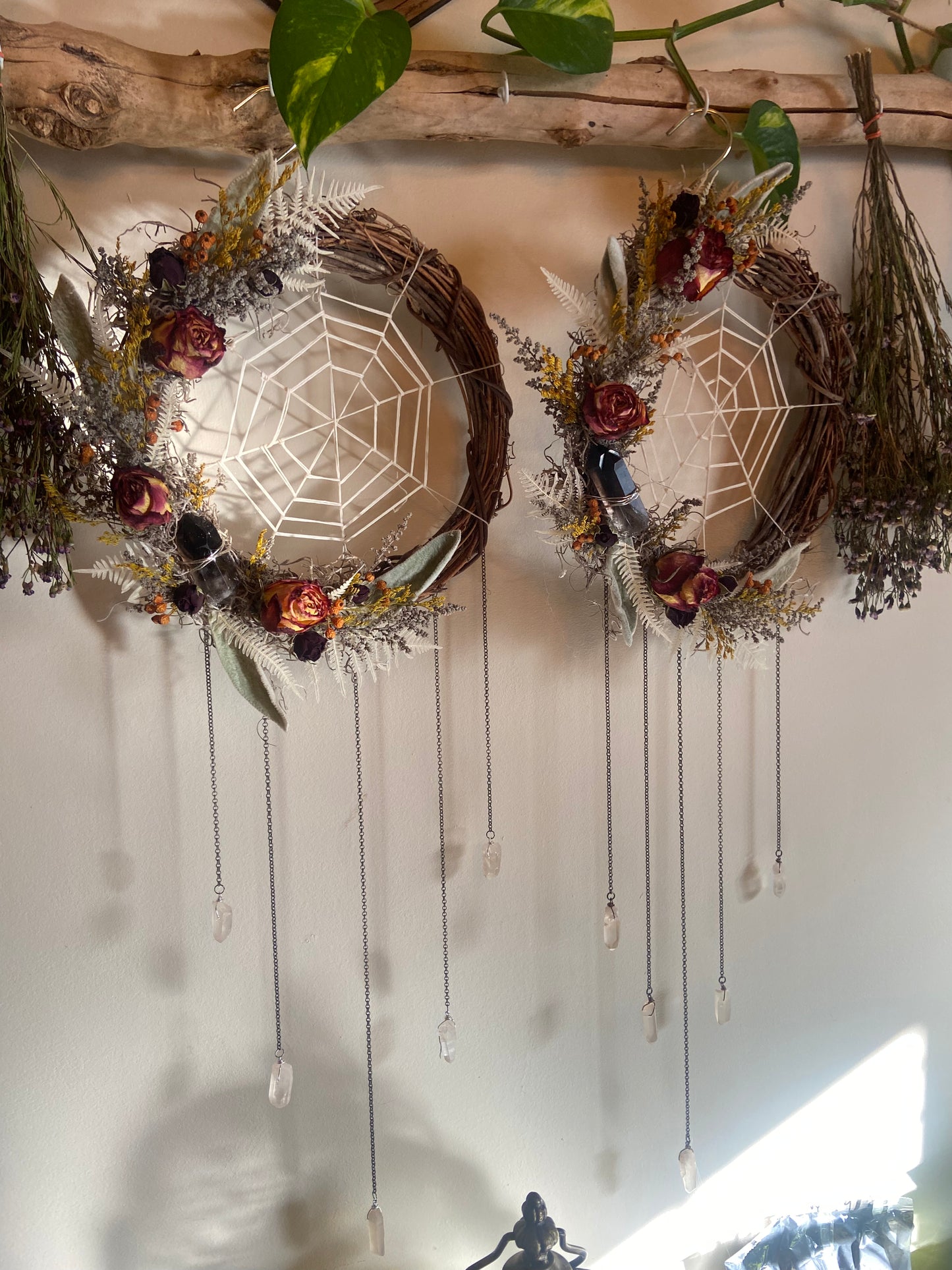 Spider Web Wreath with Smoky and Clear Quartz points