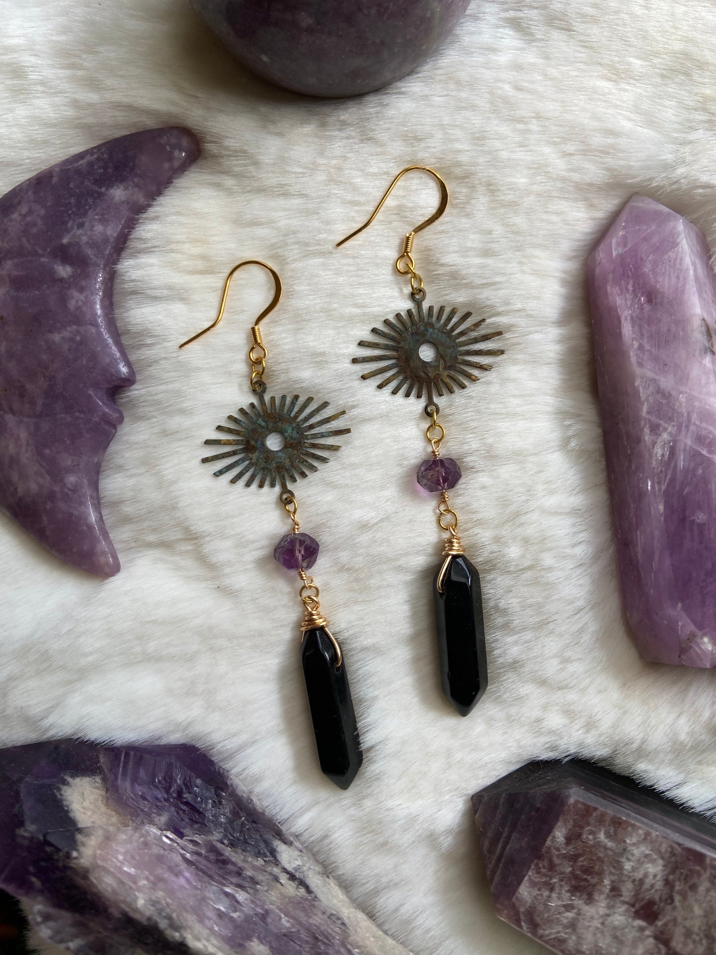 Amethyst & Obsidian dangles