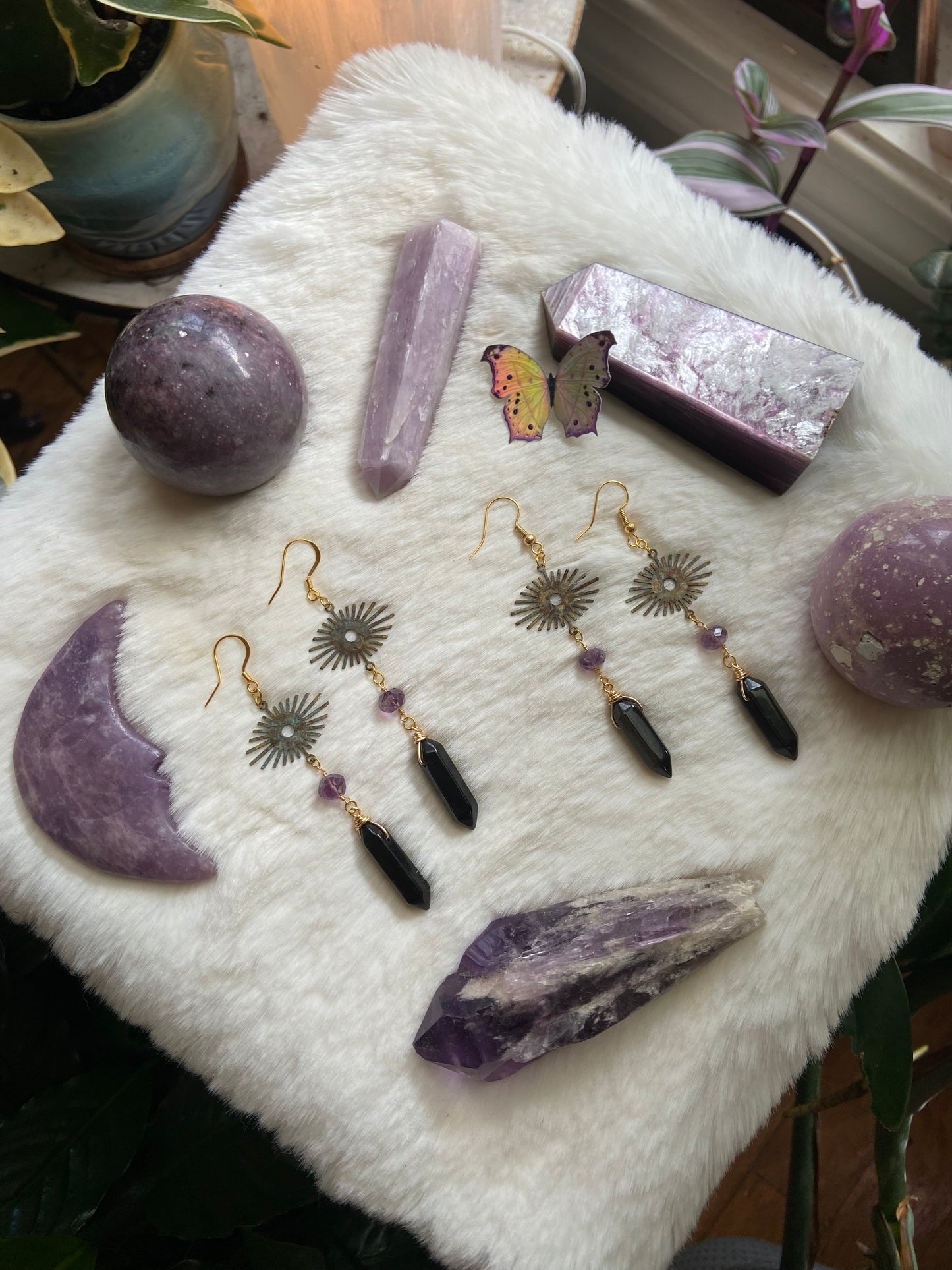 Amethyst & Obsidian dangles