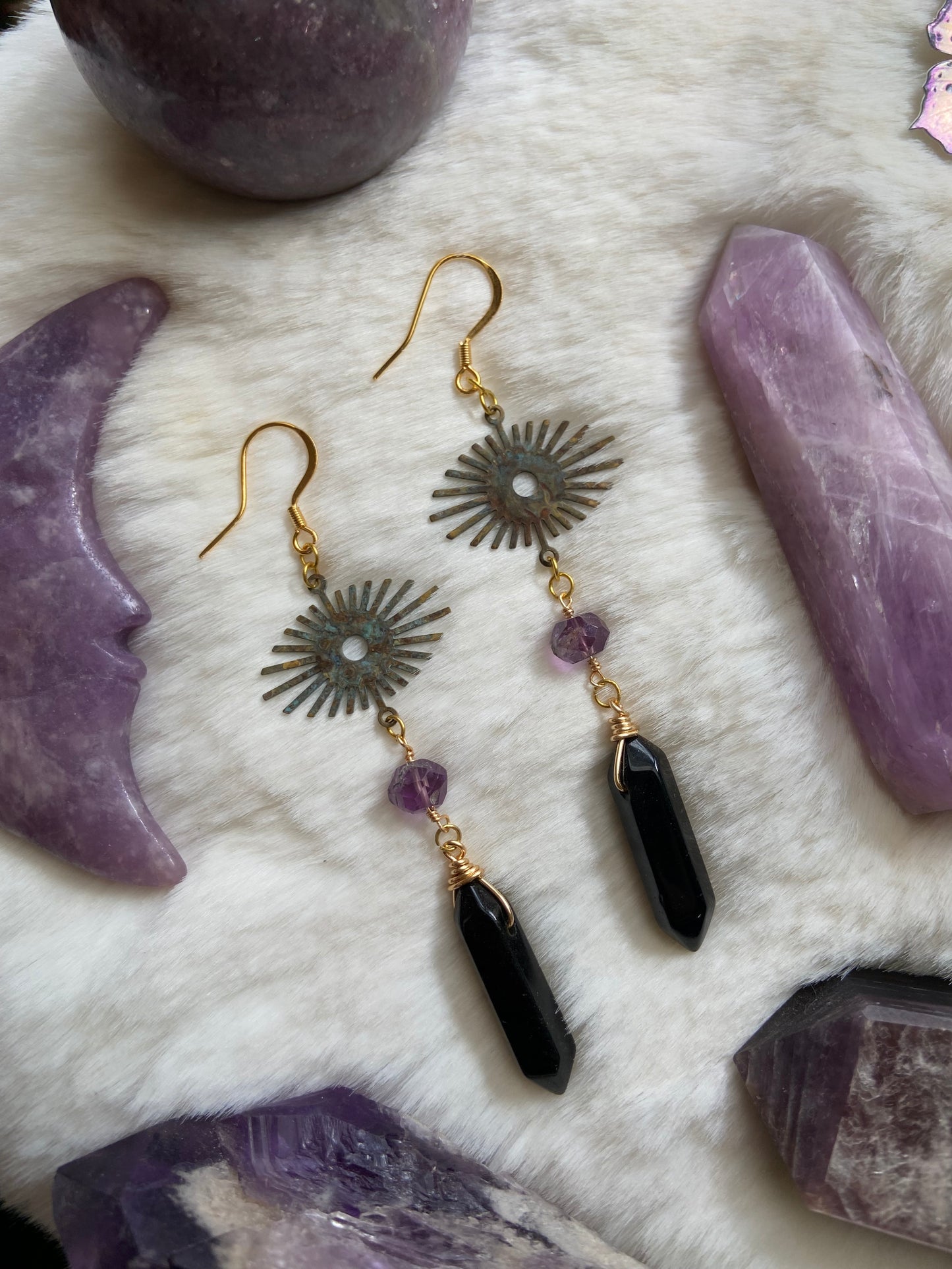 Amethyst & Obsidian dangles