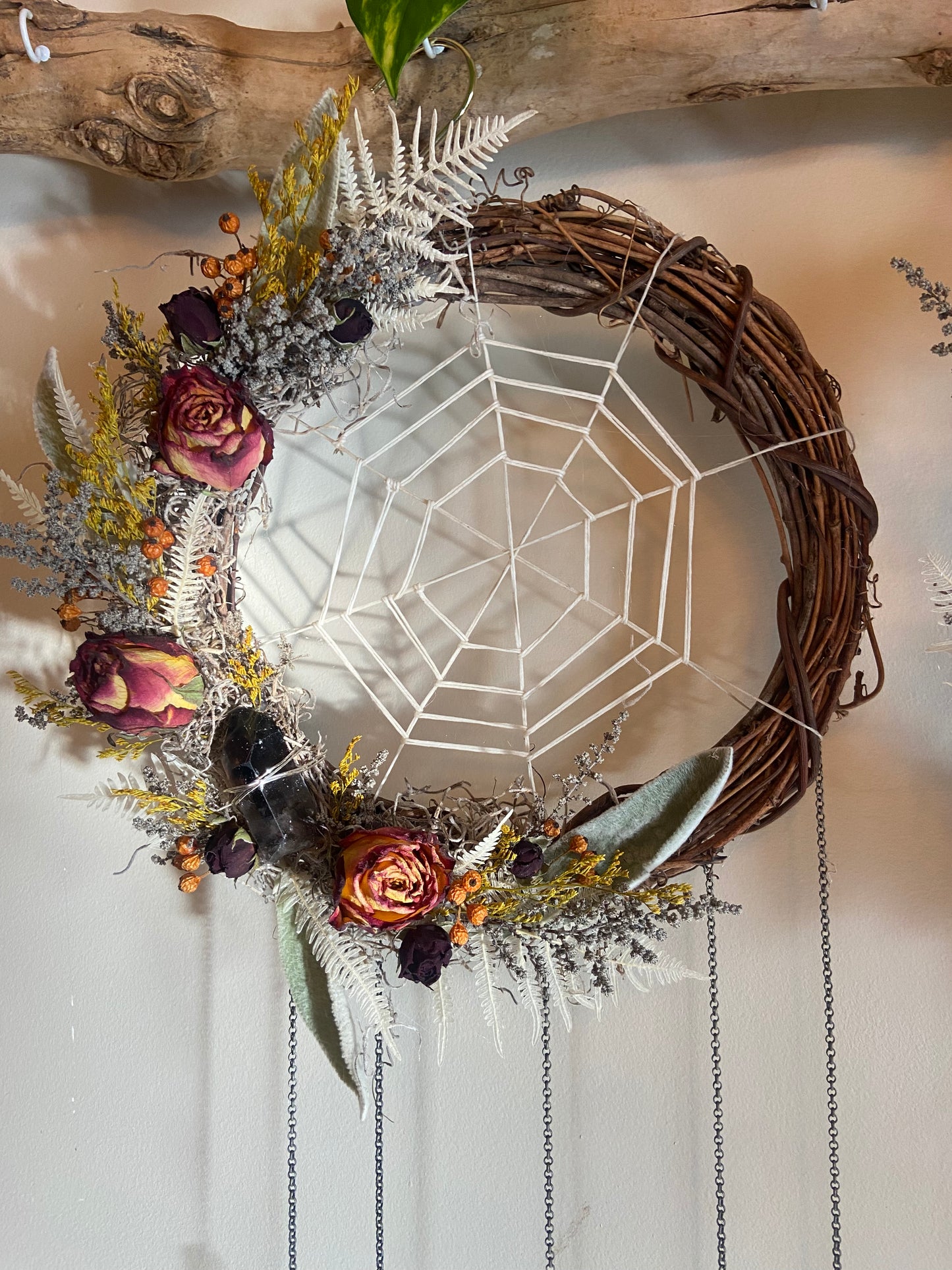 Spider Web Wreath with Smoky and Clear Quartz points