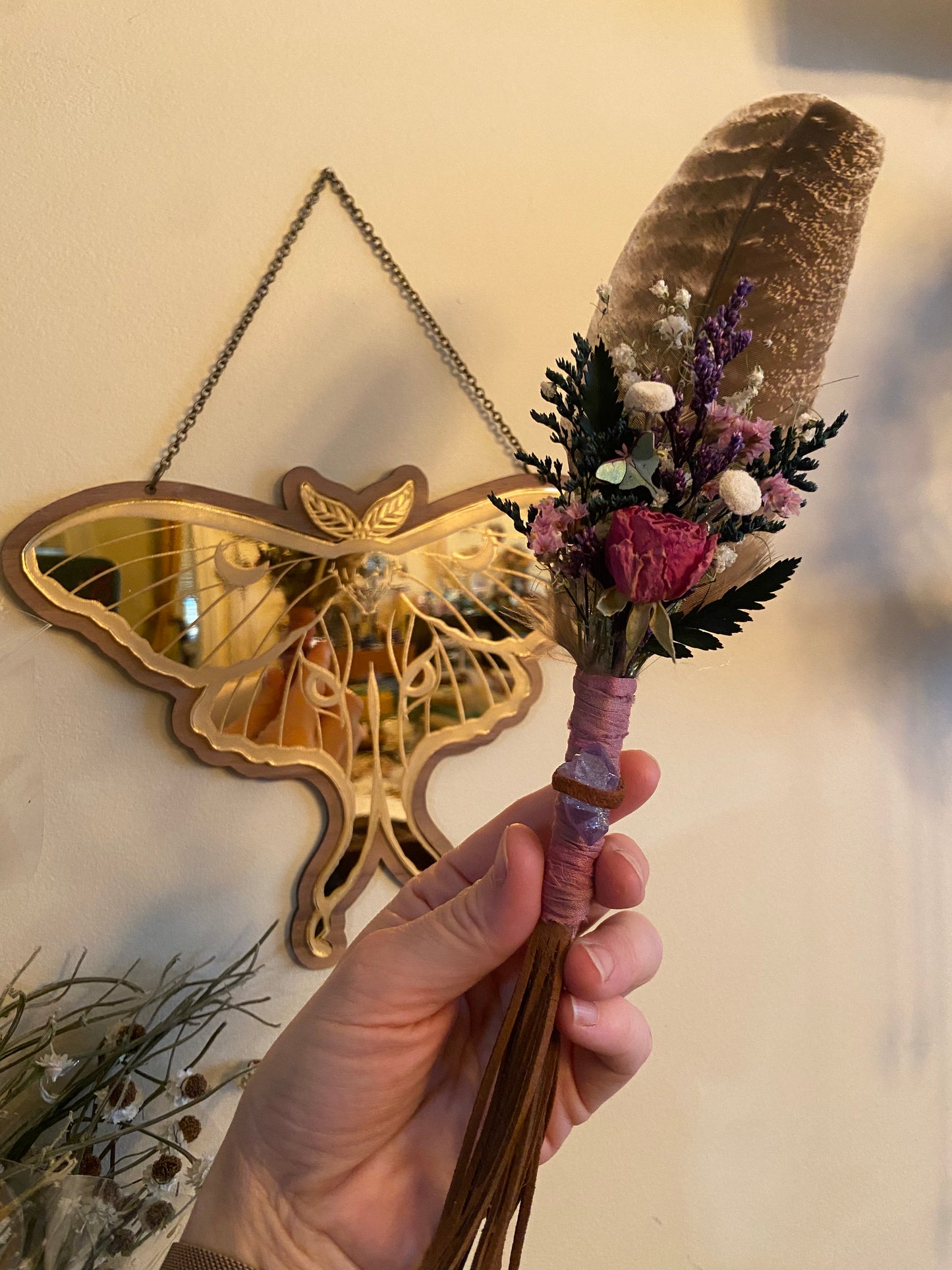 Luna Moth feather wand
