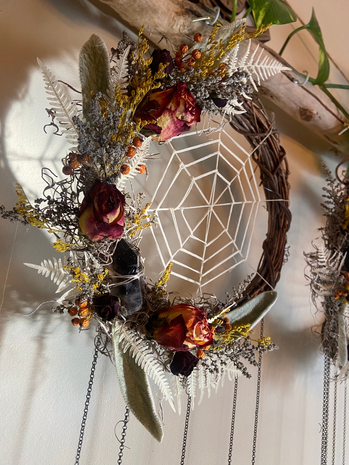 Spider Web Wreath with Smoky and Clear Quartz points