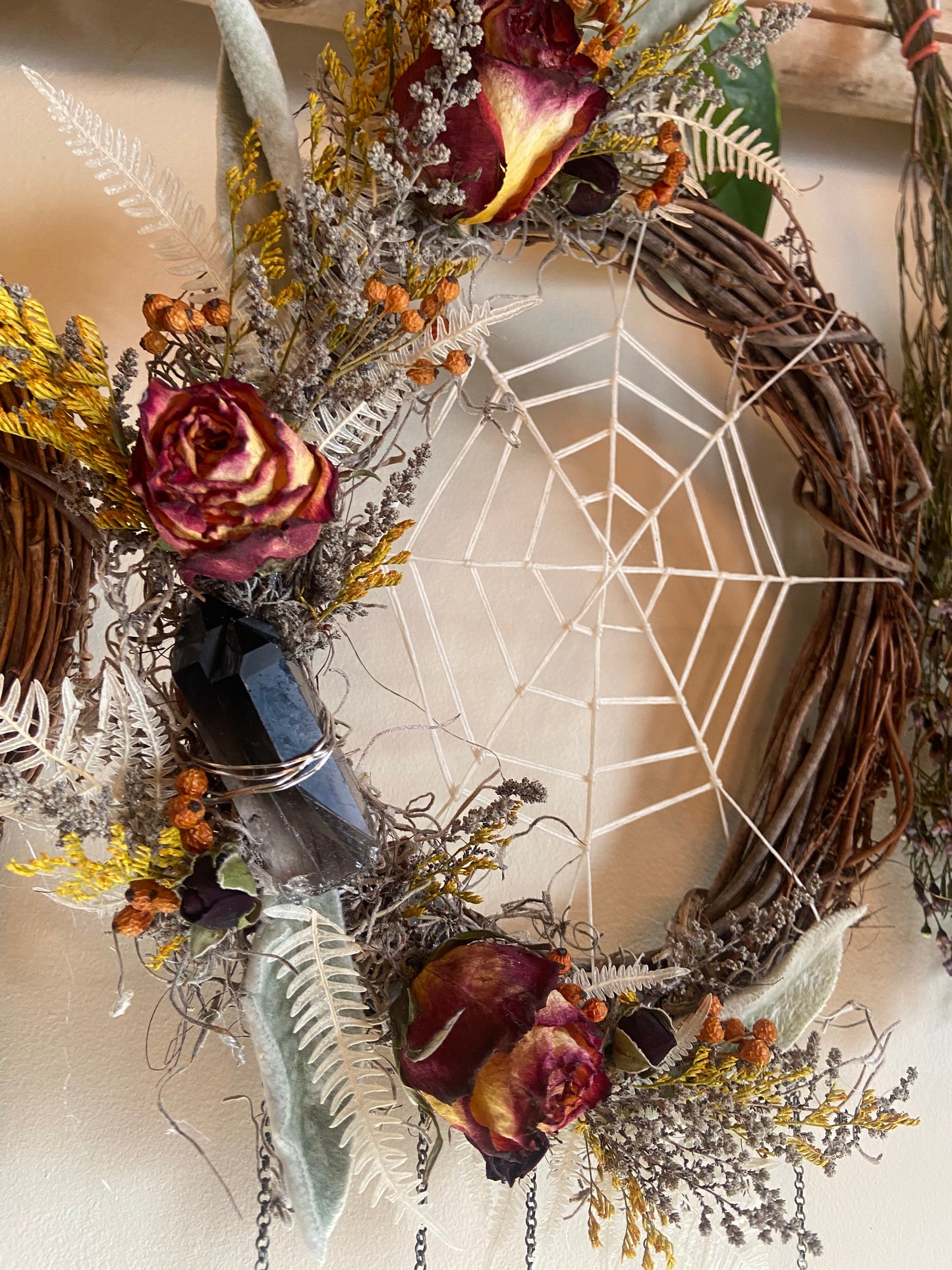 Spider Web Wreath with Smoky and Clear Quartz points