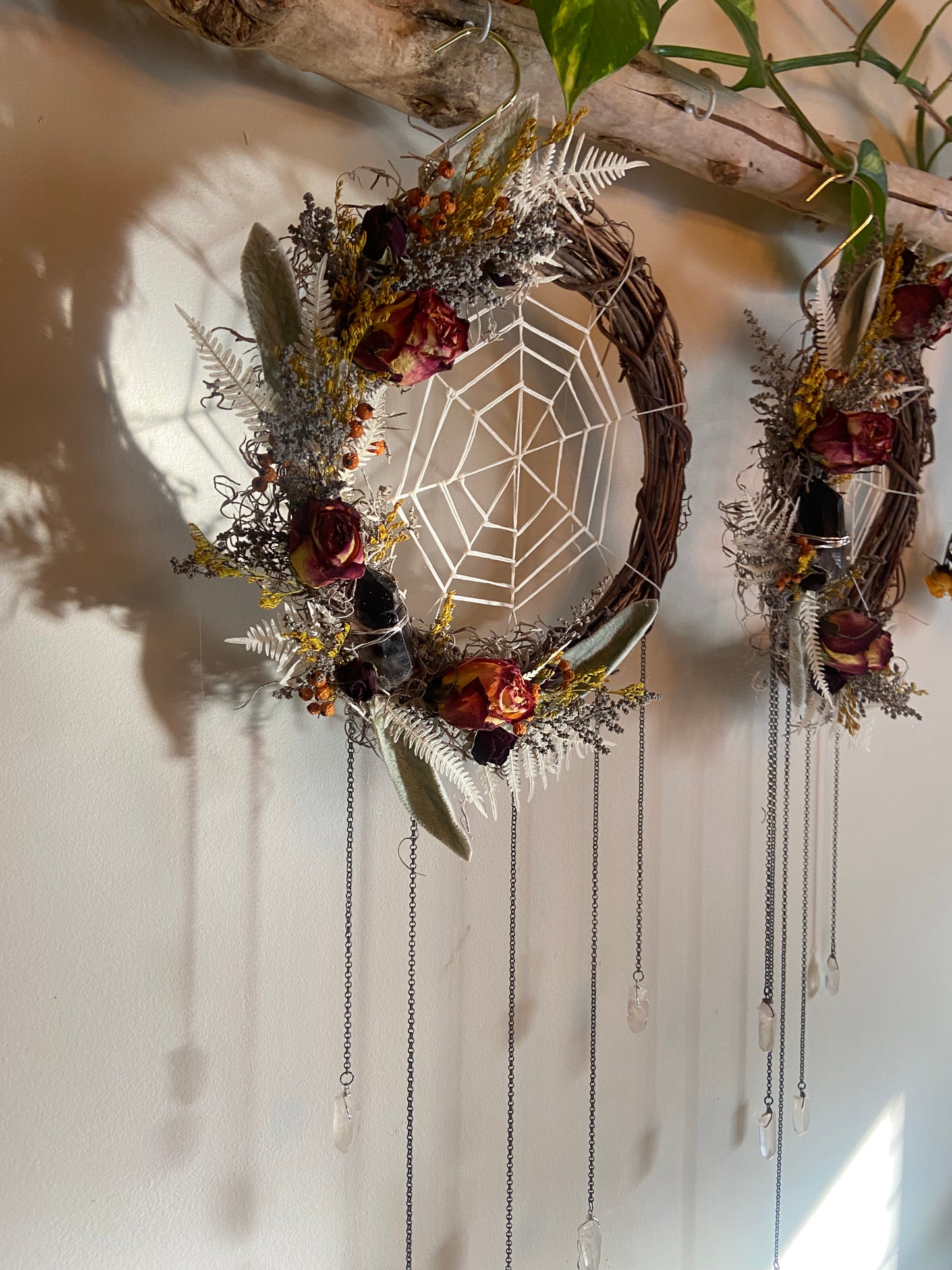 Spider Web Wreath with Smoky and Clear Quartz points