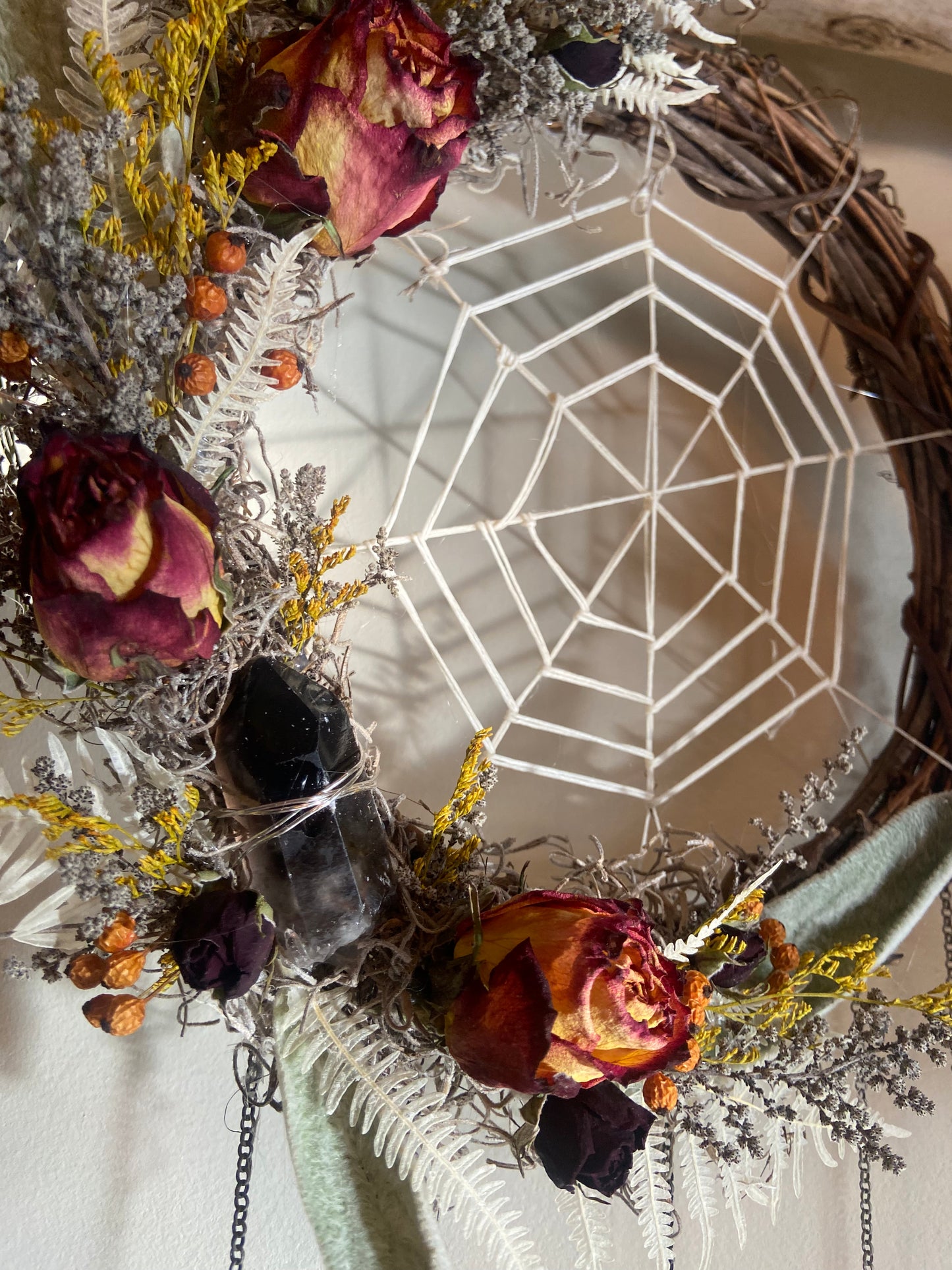 Spider Web Wreath with Smoky and Clear Quartz points