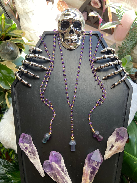 Fluorite and Amethyst Mushie necklace