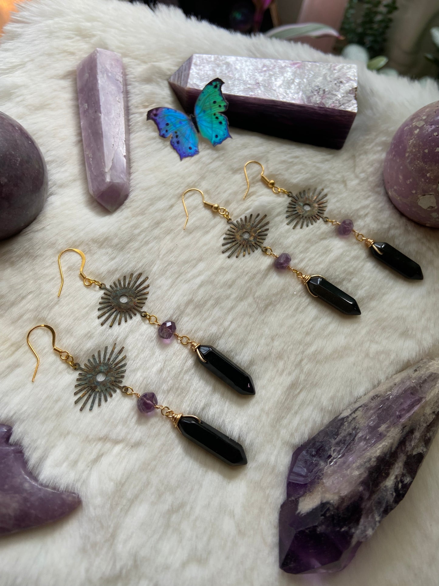 Amethyst & Obsidian dangles